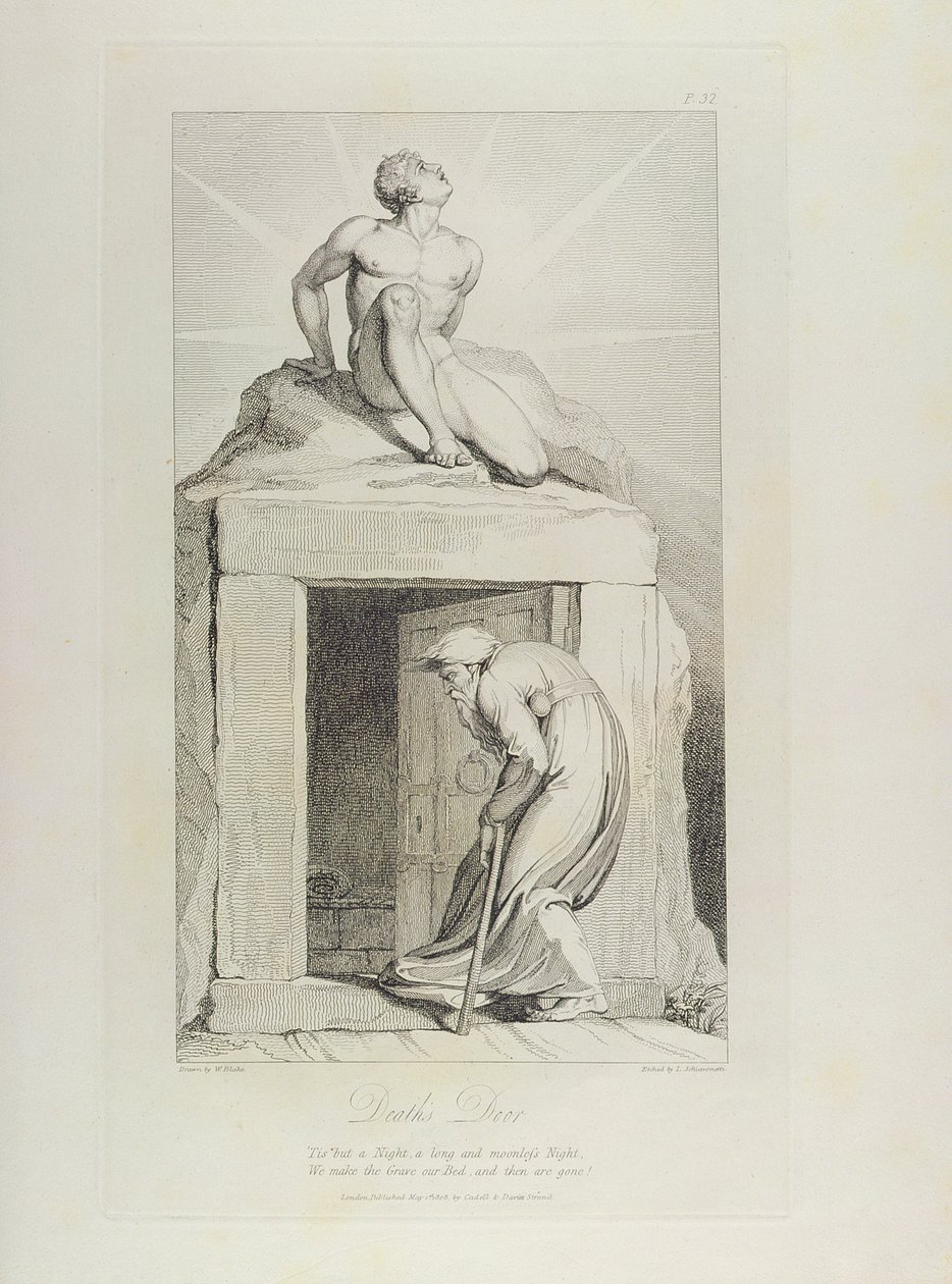 باب الموت ، pl.12 ، رسم توضيحي من "القبر ، قصيدة" بقلم ويليام بليك (1757-1827) منقوش لويجي شيافونيتي (1765-1810) ، 1808 بواسطة وليام بليك