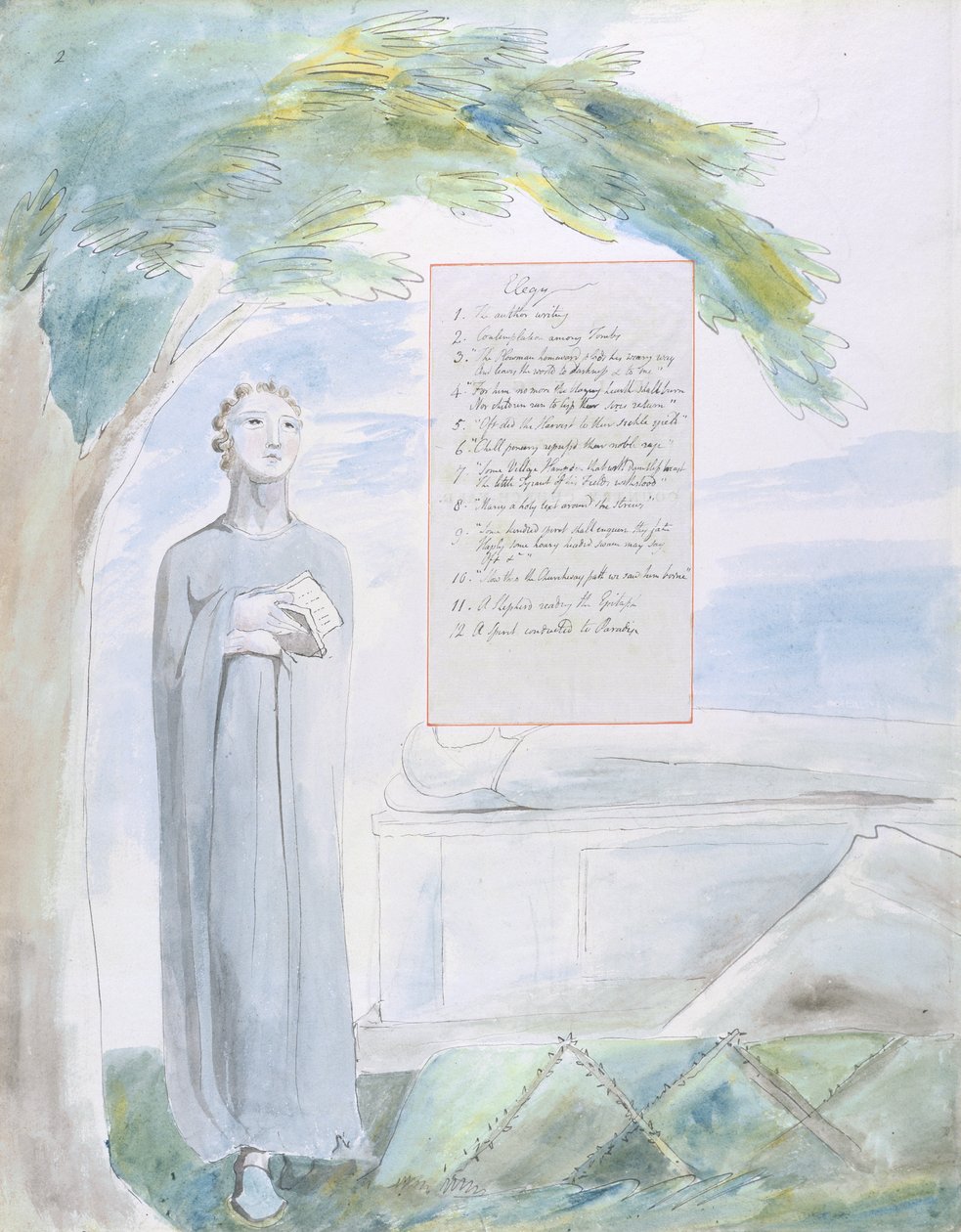 Elegy مكتوبة في Country Church-Yard ، التصميم 106 من قصائد توماس غراي ، 1797-98 (مرحاض بالقلم والحبر على الورق) بواسطة وليام بليك