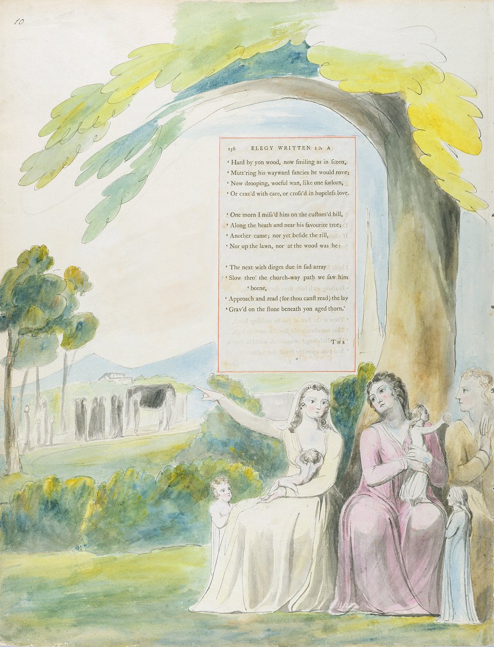 `` Elegy مكتوبة في Country Country-Yard &39;&39; ، التصميم 114 من `` The Poems of Thomas Gray &39;&39; ، 1797-98 (مرحاض مع قلم وحبر على ورق) بواسطة وليام بليك