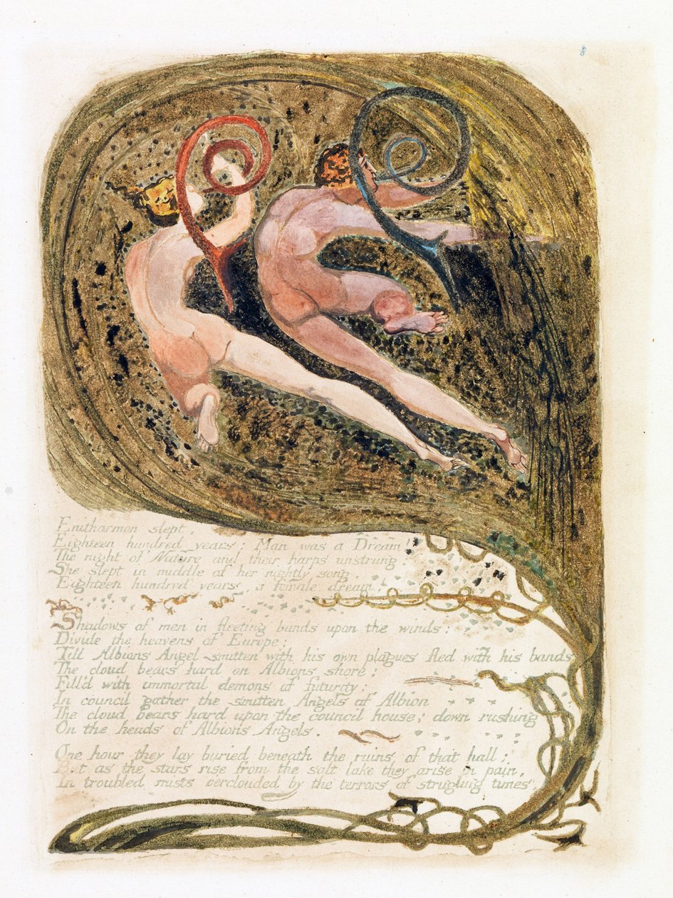 رسم توضيحي من "أوروبا: نبوءة" ، لامبيث ، 1794 (حبر ومرح على ورق) بواسطة وليام بليك