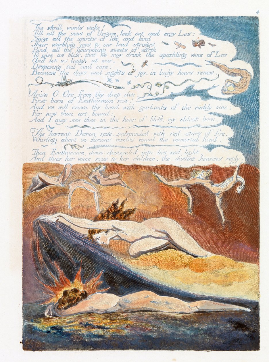 رسم توضيحي من "أوروبا: نبوءة" ، لامبيث ، 1794 (حبر ومرح على ورق) بواسطة وليام بليك