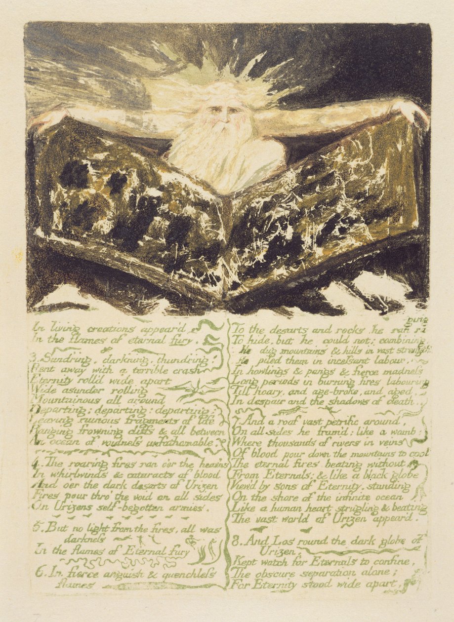 "ظهرت في الإبداعات الحية ..." ، اللوحة 6 من "الكتاب الأول لأوريزين" ، 1794 (نقش بارز مطبوع مع مرحاض) بواسطة وليام بليك