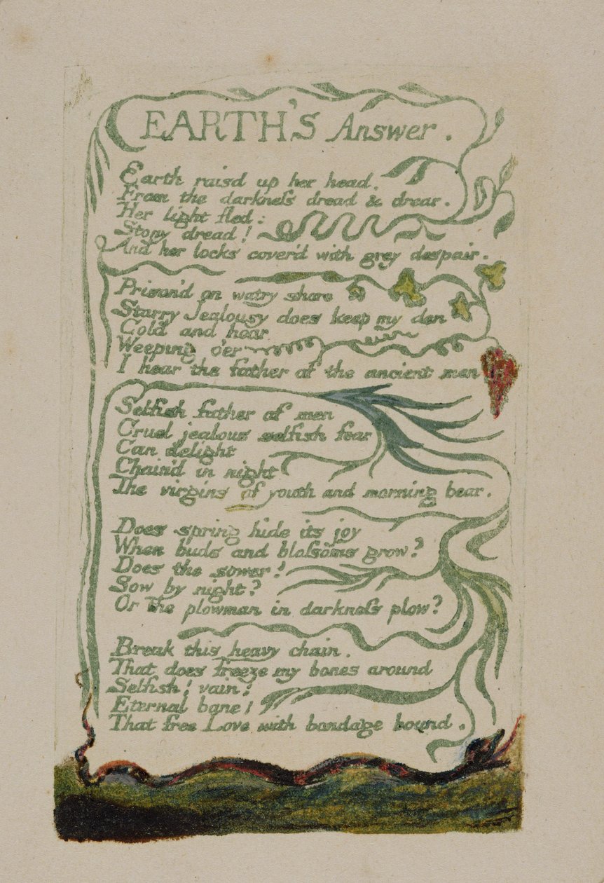 مقدمة ، لوحة 33 من "أغاني الخبرة" ، 1794 (نقش بارز بالألوان المائية) بواسطة وليام بليك