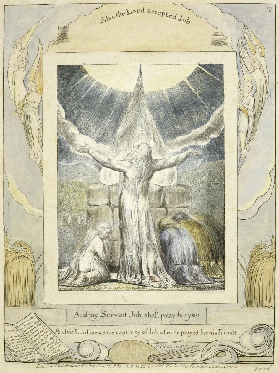 صلاة العمل (pl.18) من كتاب أيوب ، ج 1793 (نقش يدوي ملون) بواسطة وليام بليك