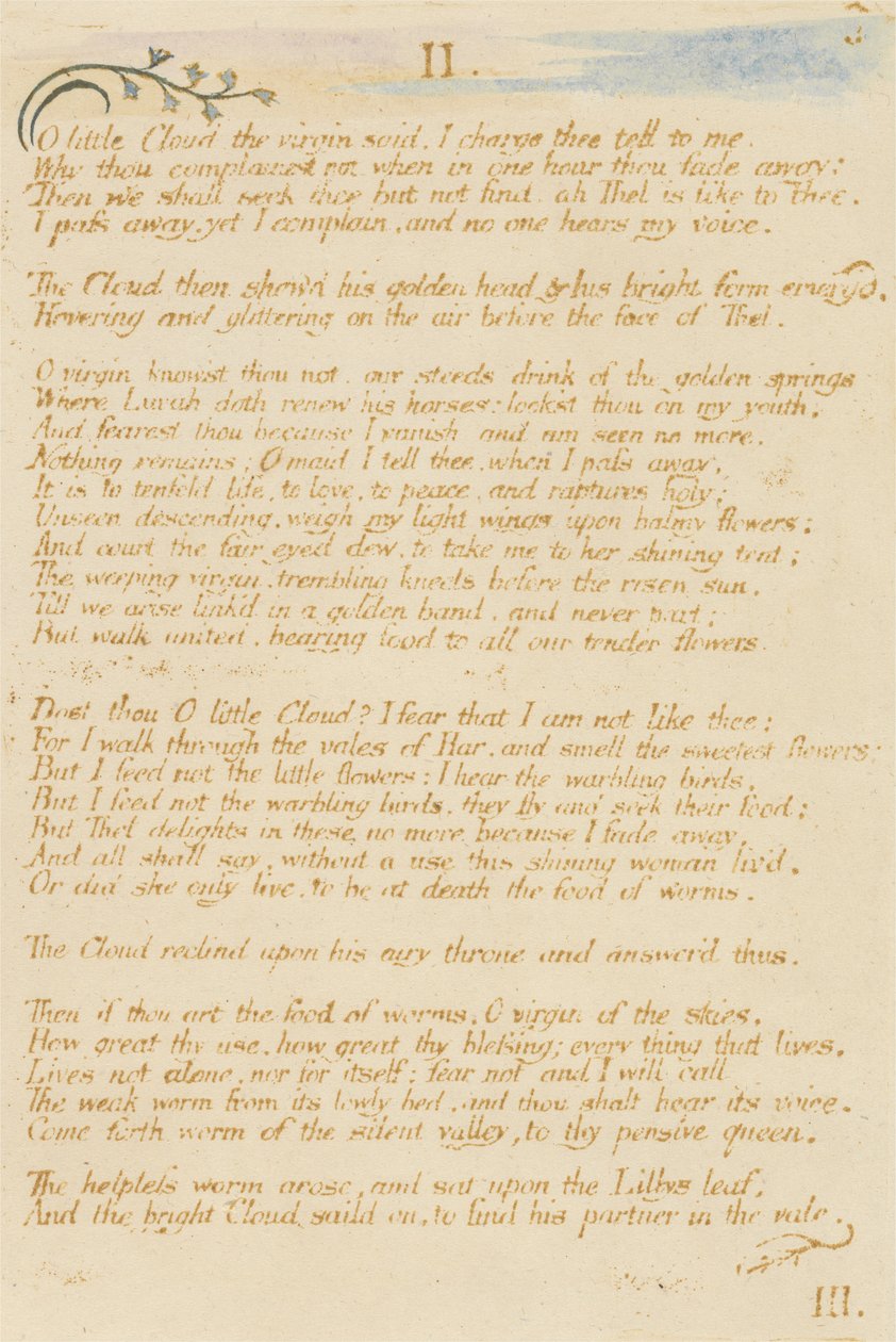 O little Cloud ... ، اللوحة 5 من كتاب ثيل ، 1789 (نقش بارز مطبوع باللون البني مع مرحاض) بواسطة وليام بليك