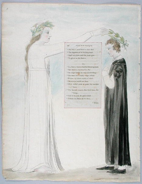 قصيدة للموسيقى ، تصميم 100 من قصائد توماس غراي ، 1797-98 (مرحاض مع قلم وحبر على ورق) بواسطة وليام بليك