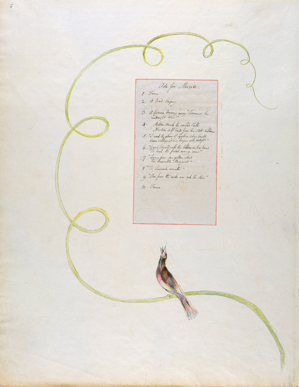 تصميم "Ode for Music" 94 من "The Poems of Thomas Gray" ، 1797-98 (مرحاض مع قلم وحبر على ورق) بواسطة وليام بليك
