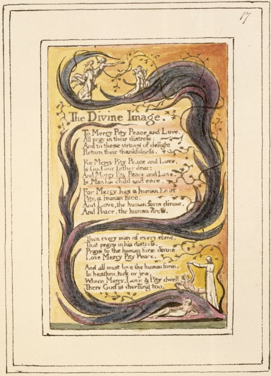 P.124-1950.pt17 الصورة الإلهية: اللوحة 17 من أغاني البراءة والخبرة (نسخة R) c.1802-08 (النقش والحبر والمرحاض) بواسطة وليام بليك