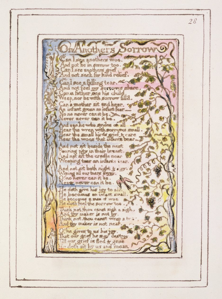 P.124-1950.pt28 على حزن الآخر: اللوحة 28 من أغاني البراءة والخبرة (نسخة R) c.1802-08 (النقش والحبر والمرحاض) بواسطة وليام بليك
