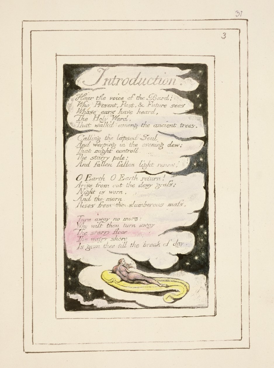 P.124-1950.pt31 مقدمة لأغاني الخبرة: اللوحة 31 من أغاني البراءة والخبرة (نسخة R) c.1802-08 (النقش والحبر والمرحاض) بواسطة وليام بليك