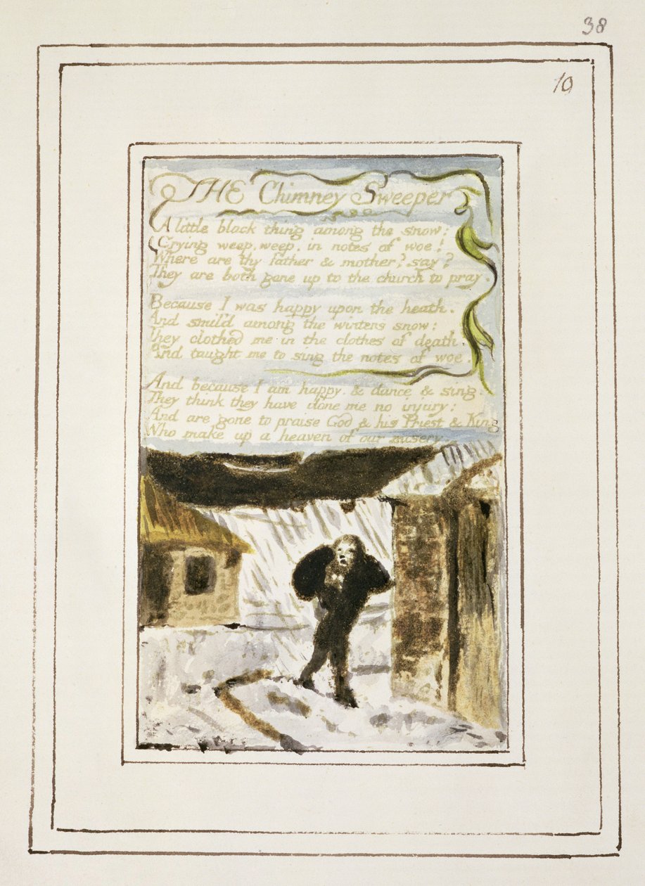 P.124-1950.pt38 The Chimney Sweeper: اللوحة 38 من "أغاني البراءة والخبرة" (نسخة R) c.1802-08 (النقش والحبر والمرحاض) بواسطة وليام بليك
