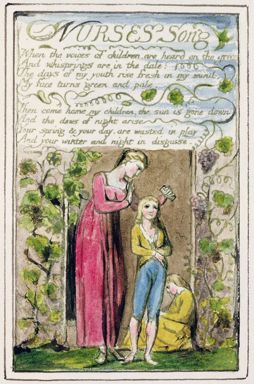 P.124-1950.pt39 أغنية الممرضة: اللوحة 39 من "أغاني البراءة والخبرة" (نسخة R) c.1802-08 (النقش والحبر والمرحاض) بواسطة وليام بليك