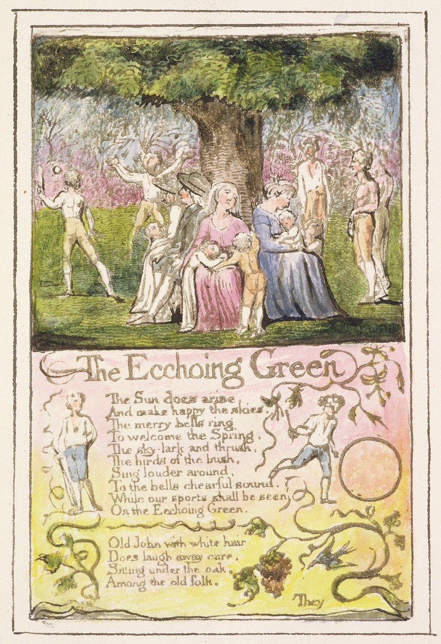 P.124-1950.pt5 The Echoing Green: اللوحة 5 من أغاني البراءة والخبرة (نسخة R) c.1802-08 (النقش والحبر والمرحاض) بواسطة وليام بليك