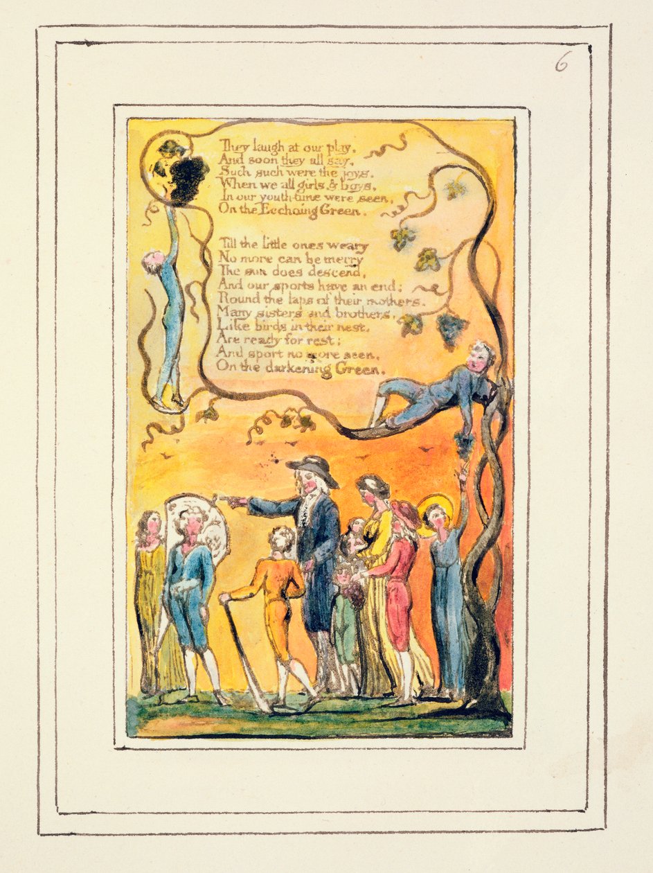 P.124-1950.pt6 The Echoing Green (تابع): اللوحة 6 من أغاني البراءة والخبرة (نسخة R) c.1802-08 (النقش والحبر والمرحاض) بواسطة وليام بليك