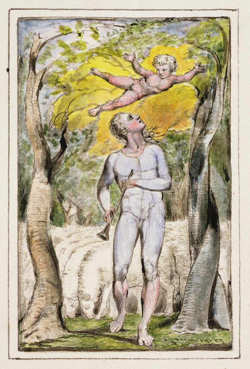 P.124-1950.ptl Frontispiece to أغاني البراءة: اللوحة 1 من أغاني البراءة والخبرة (نسخة R) c.1802-08 (النقش والحبر والمرحاض) بواسطة وليام بليك