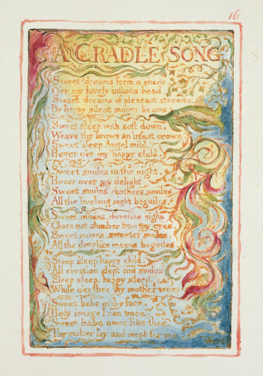 P.125-1950.pt16 A Cradle Song: اللوحة 16 من "أغاني البراءة والخبرة" (نسخة AA) c.1815-26 (النقش والحبر والمرحاض) بواسطة وليام بليك