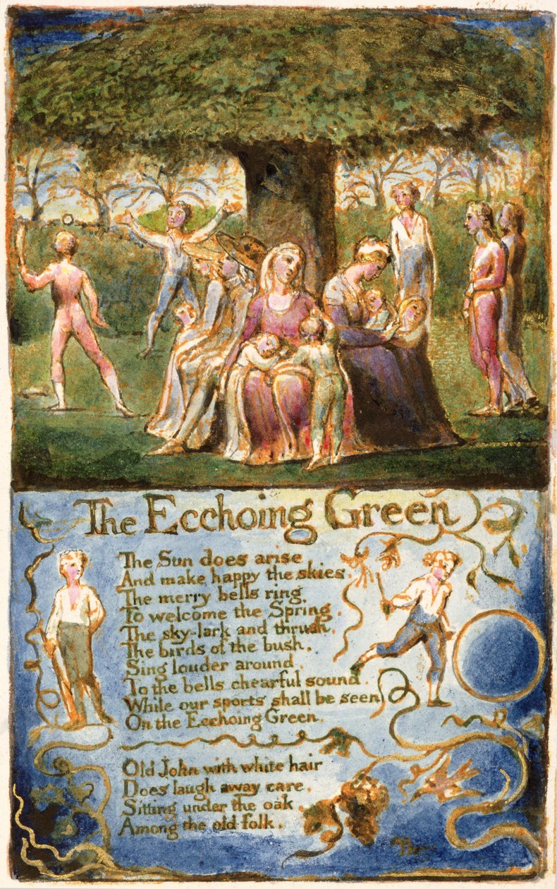 P.125-1950.pt6 The Echoing Green: اللوحة 6 من "أغاني البراءة والخبرة" (نسخة AA) c.1815-26 (النقش والحبر والمرحاض) بواسطة وليام بليك