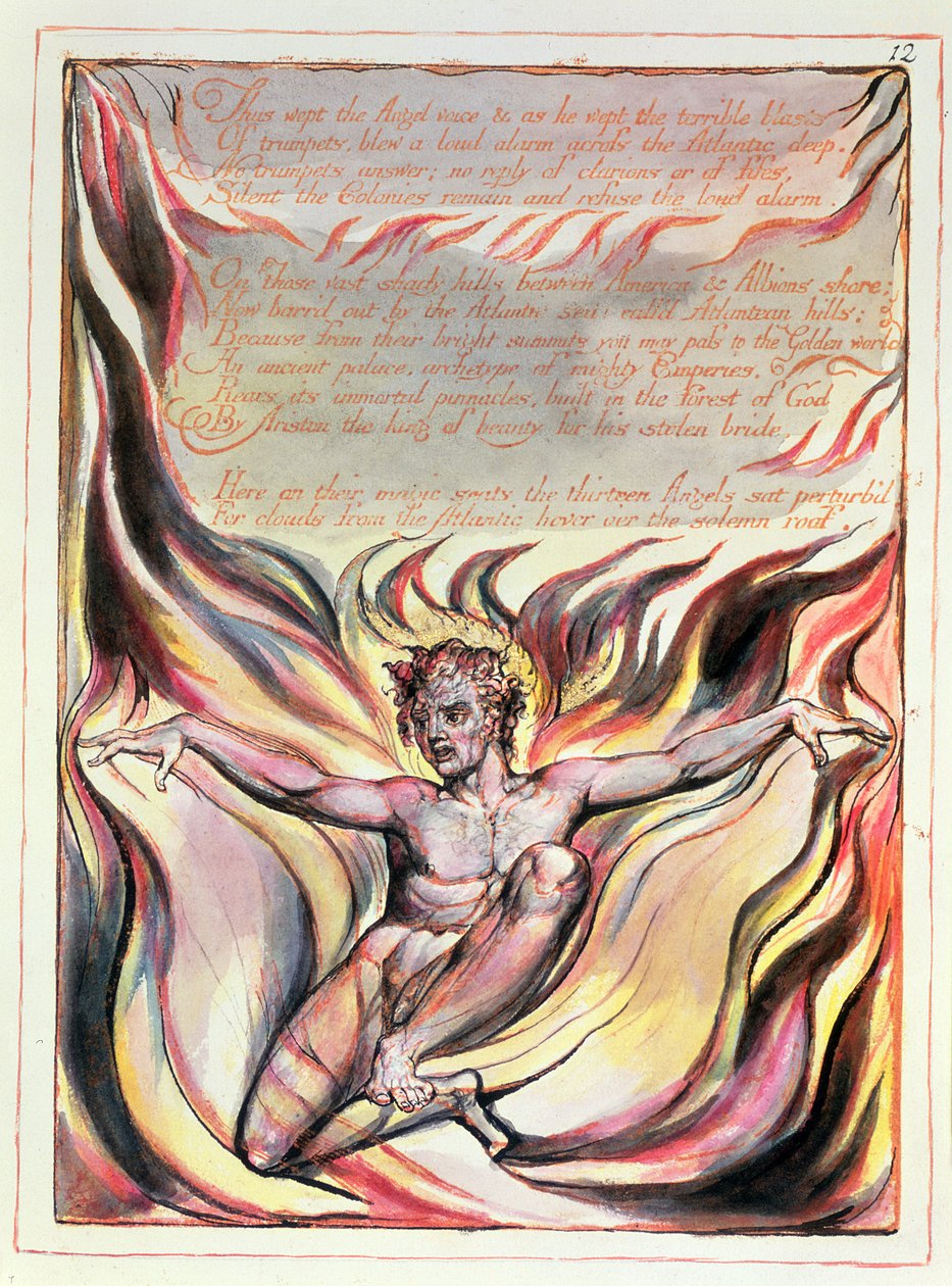 P.127-1950 Pt.12 Orc ينبثق ، يحيط بهيب الثورة ، اللوحة 10 من "America، a Prophecy"، c.1812 (النقش البارز بالقلم والمرحاض على الورق) بواسطة وليام بليك