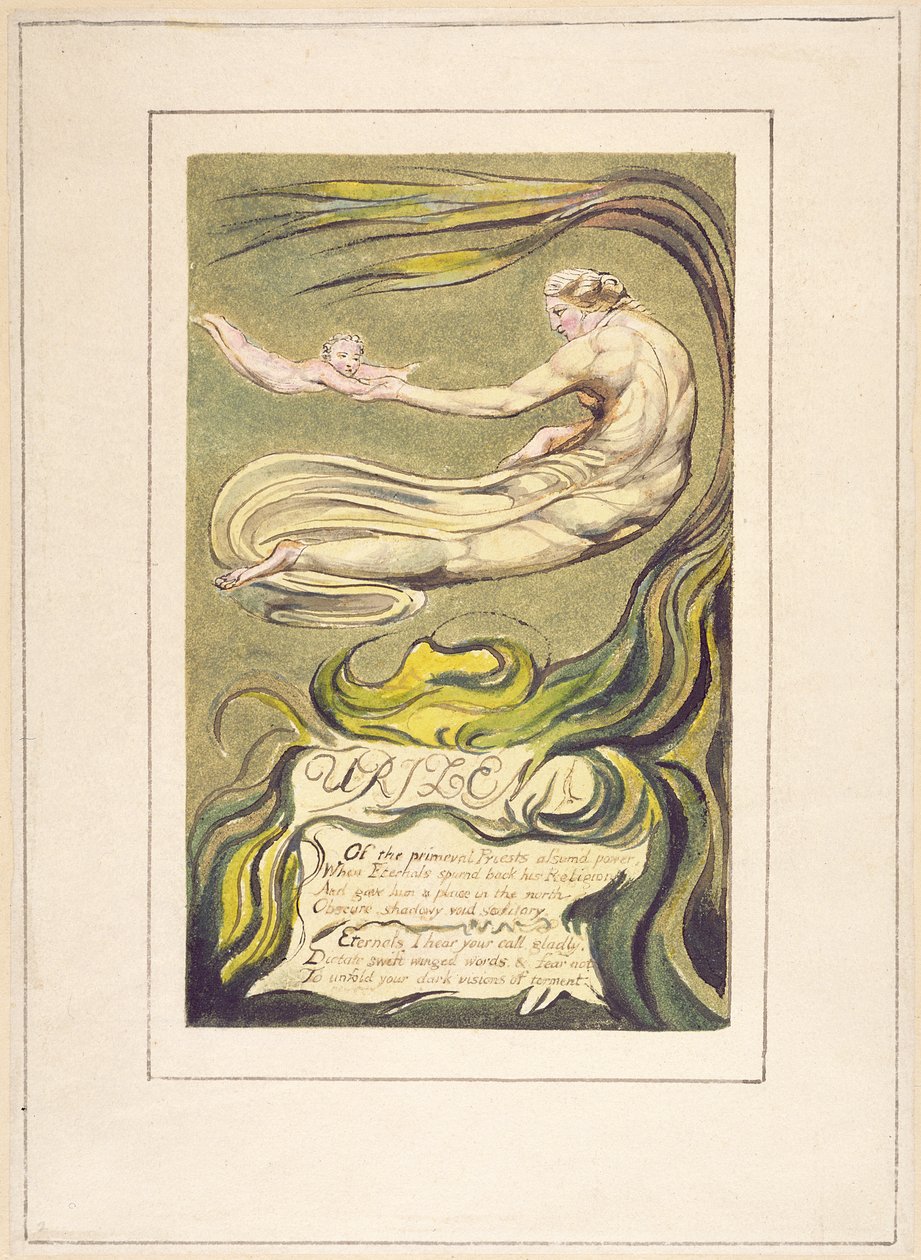 Preludium ، اللوحة 2 أ من "الكتاب الأول لأوريزين" ، 1794 (نقش بارز مطبوع بالألوان مع مرحاض على ورق) بواسطة وليام بليك