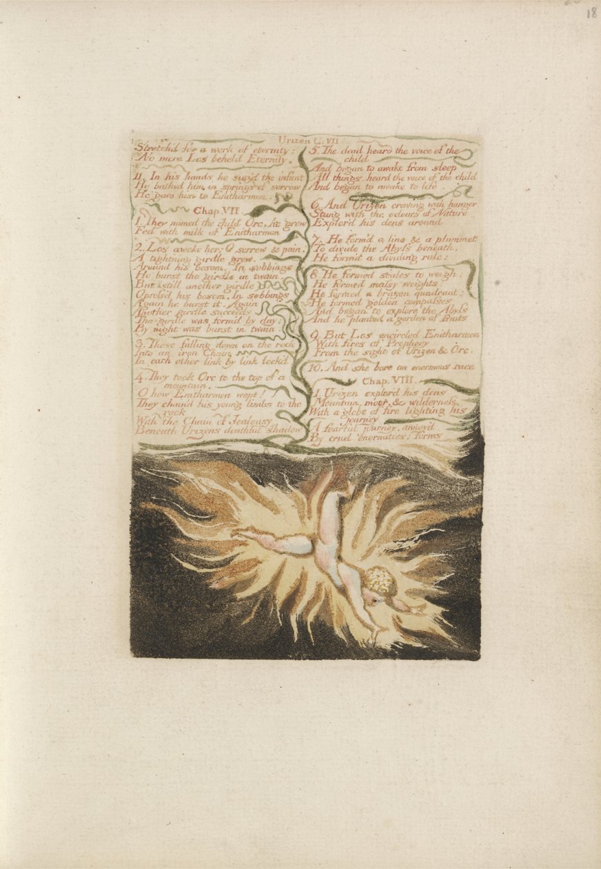 تمدد لعمل الخلود ... ، اللوحة 22 من الكتاب الأول لأوريزين ، 1794 (نقش بارز مطبوع بالألوان بالحبر ومرحاض على الورق) بواسطة وليام بليك