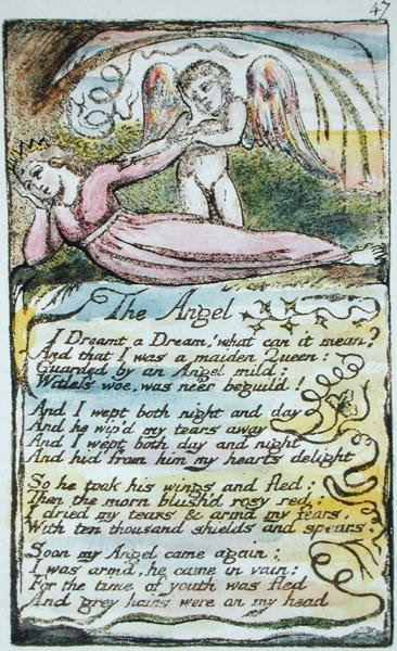 الملاك ، اللوحة 47 (بنتلي 41) من أغاني البراءة والخبرة (Bentley Copy L) 1789-94 (النقش المرفوع بالقلم والمرحاض) بواسطة وليام بليك