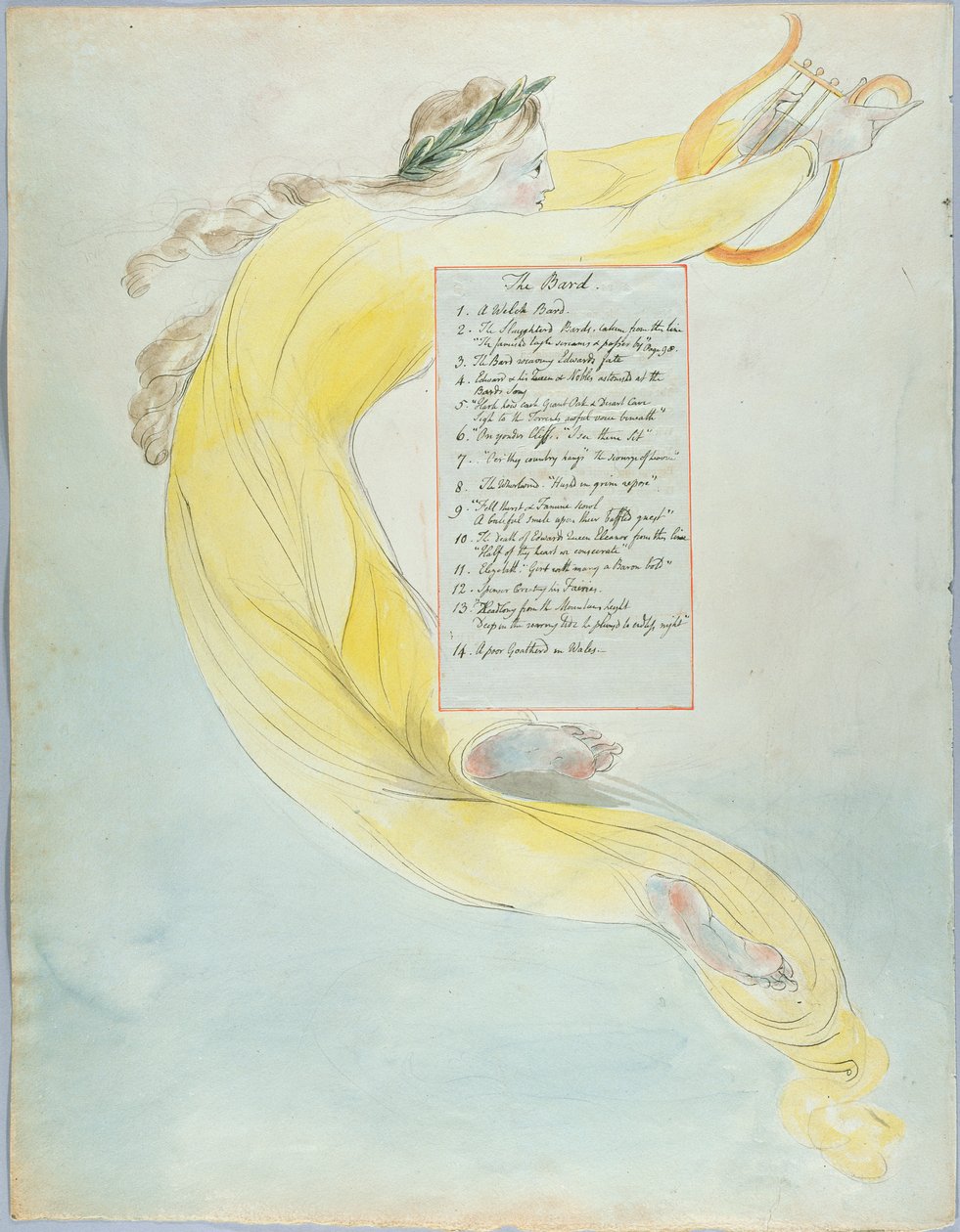 "The Bard" ، التصميم 52 من "The Poems of Thomas Gray" ، 1797-98 (مرحاض بقلم حبر أسود على ورق) بواسطة وليام بليك