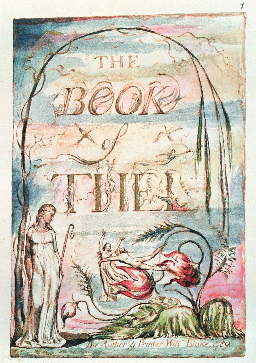كتاب ثيل ؛ صفحة العنوان ، 1789 (النقش البارز ومرحاض) بواسطة وليام بليك