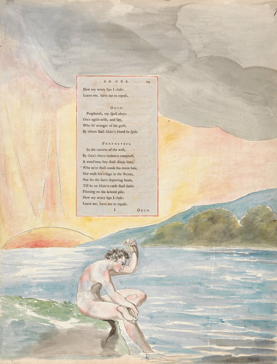 نزول أودين ، تصميم 83 من قصائد توماس غراي ، 1797-98 (مرحاض بالقلم والحبر على الورق) بواسطة وليام بليك