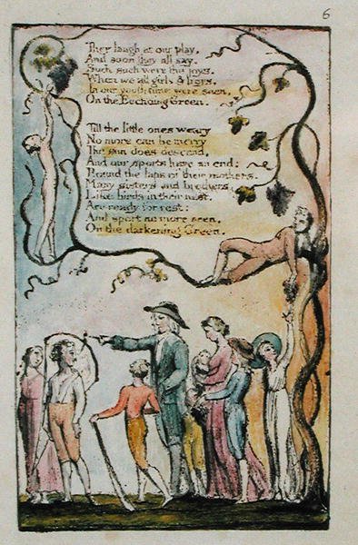 The Ecchoeing Green ، اللوحة 2 (Bentley 7) من أغاني البراءة والخبرة ، c.1789-94 (النقش البارز بالقلم والحبر والمرحاض) بواسطة وليام بليك