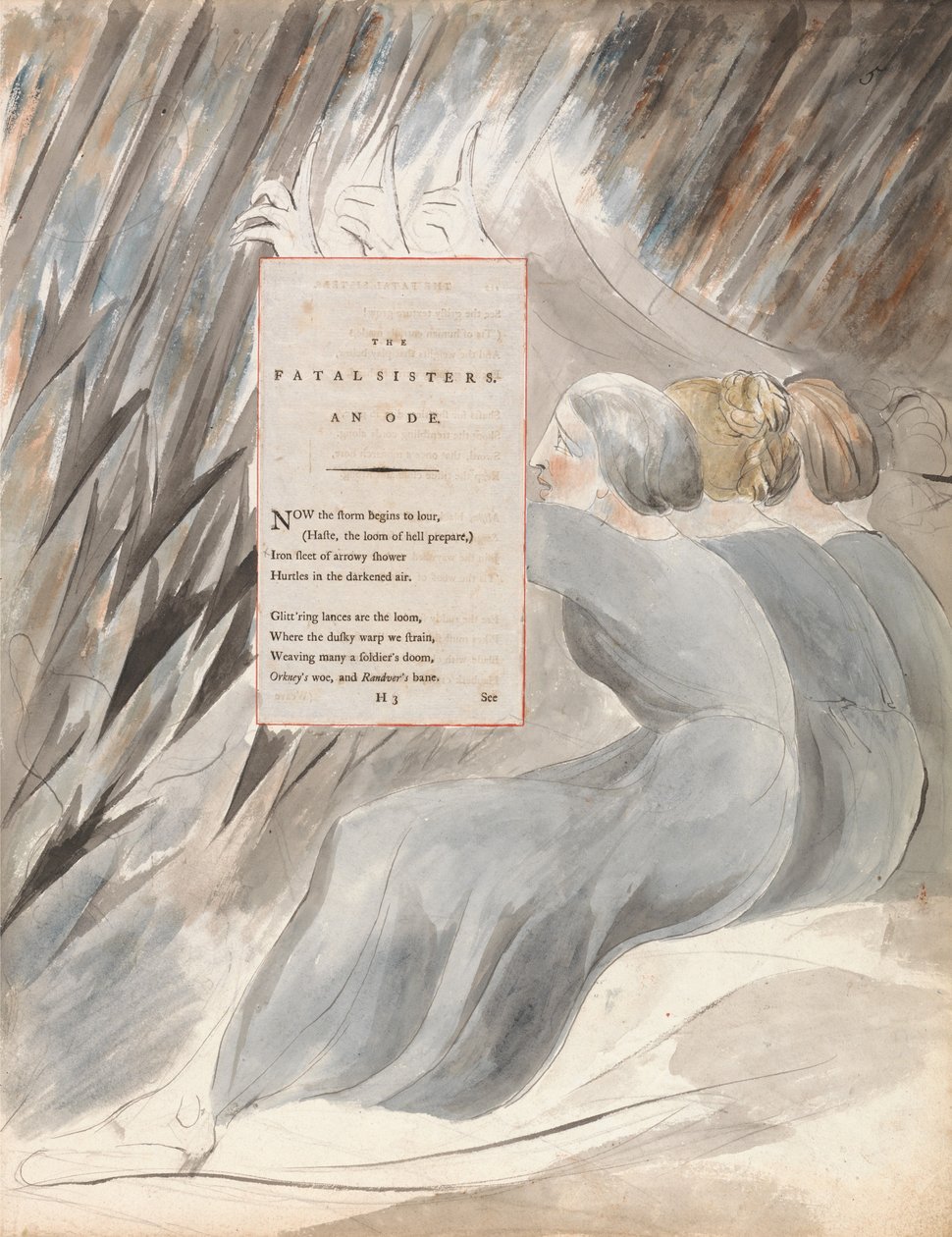 الأخوات القاتلات ، التصميم 71 من قصائد توماس غراي ، 1797-98 (مرحاض بالقلم والحبر على الورق) بواسطة وليام بليك