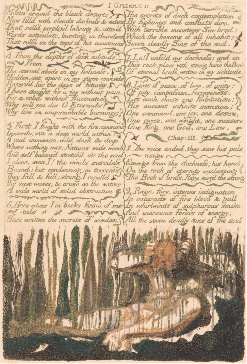 The First Book of Urizen، Plate 4، Muster حول desarts قاتمة. . . . (بنتلي 4) بواسطة وليام بليك