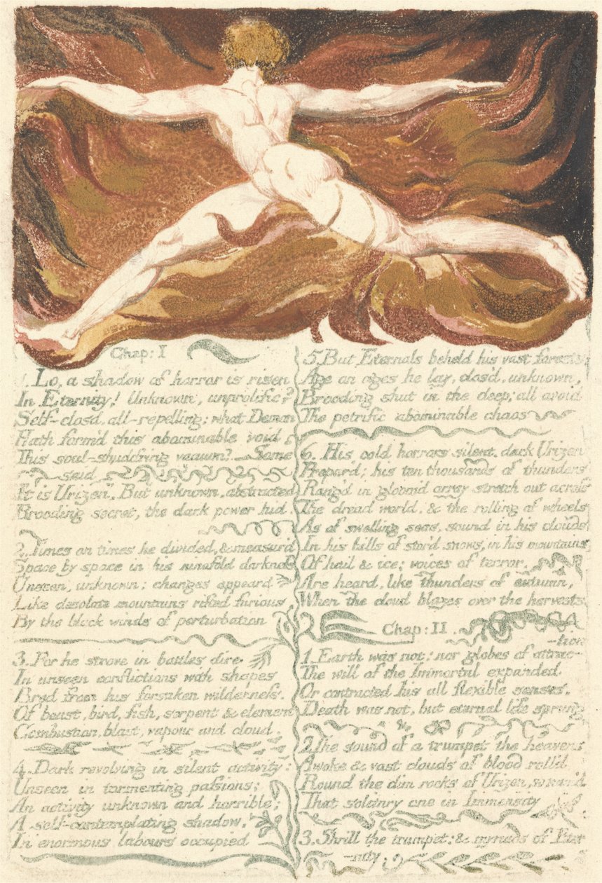 الكتاب الأول لأوريزين ، اللوحة 3 ، الفصل الأول ، لو ، ظل .. ، 1794 (نقش بارز مع مرحاض) بواسطة وليام بليك