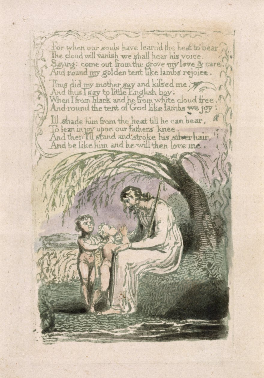 The Little Black Boy ، اللوحة 6 من "Songs of Innocence" ، 1789 (نقش بارز يدويًا مع مرحاض على ورق) بواسطة وليام بليك