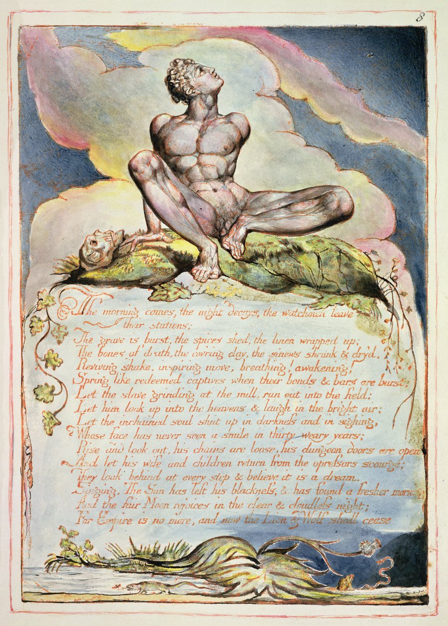 The Morning Comes ، اللوحة 6 من "America، a Prophecy"، 1793 (النقش البارز والمرحاض على الورق) بواسطة وليام بليك