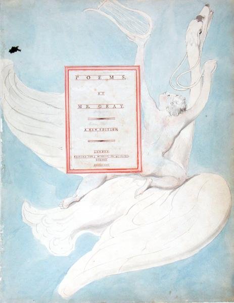 The Pindaric Genius يتلقى له Lyre ، صفحة العنوان من قصائد توماس غراي ، المنشورة في 1797-98 (مرحاض بالقلم والحبر الأسود على الورق) بواسطة وليام بليك