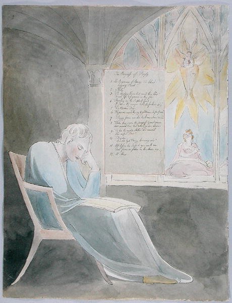 تقدم Poesy ، تصميم 42 من قصائد توماس غراي ، 1797-98 (مرحاض مع قلم وحبر أسود على ورق) بواسطة وليام بليك