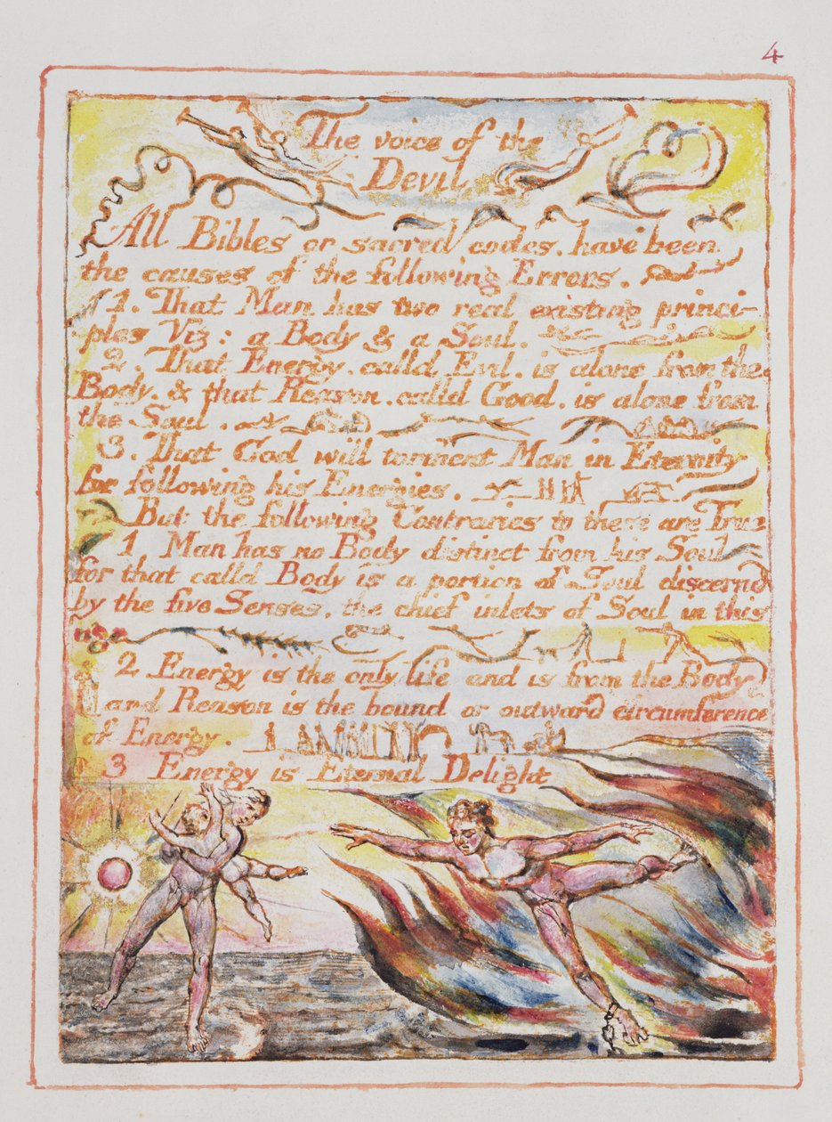 صوت الشيطان ، رسم توضيحي ونص من "زواج السماء والجحيم" ، ج. 1790-3 (النقش البارز انتهى بالقلم والمرحاض) بواسطة وليام بليك