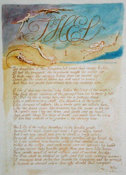 ثيل الأول بنات من سيرافيم ... ، اللوحة 3 من كتاب ثيل ، 1789 (نقش بارز مطبوع باللون البني مع مرحاض على ورق) بواسطة وليام بليك