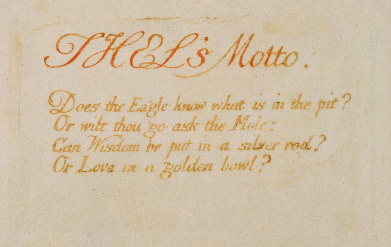 &39;Thel&39;s Motto ... ، اللوحة 2 من&39; The Book of Thel &39;، 1789 (نقش بارز مطبوع باللون البني مع قلم وحبر ومرحاض) بواسطة وليام بليك