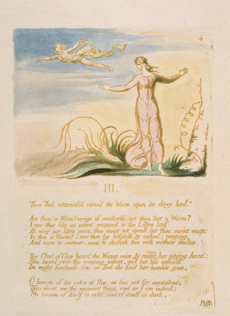 "ثم استغرب ثيل ..." ، اللوحة 6 من "كتاب ثيل" ، 1789 (نقش بارز مطبوع باللون البني مع مرحاض) بواسطة وليام بليك