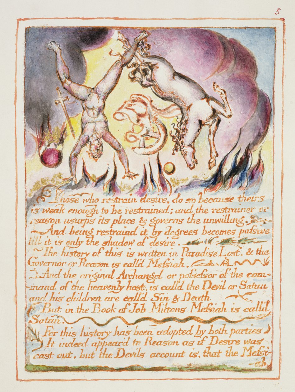 أولئك الذين يقيدون الرغبة ... ، التوضيح والنص من "زواج السماء والجحيم" ، ج. 1790-3 (النقش البارز انتهى بالقلم والمرحاض) بواسطة وليام بليك