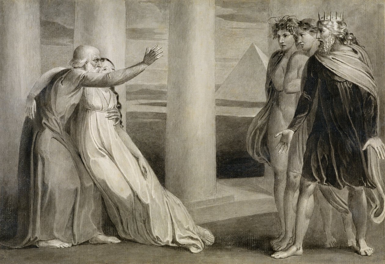 Tiriel دعم الموت Myratana وشتم أبناءه ، 1786-1789 (قلم وحبر وفرشاة على الورق) بواسطة وليام بليك