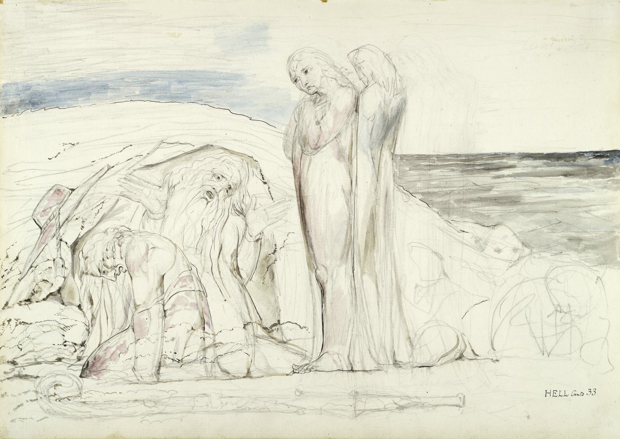 رواية أوغولينوس ، توضيح للكوميديا الإلهية لدانتي أليغييري ، 1824-27 (قلم وحبر مع مرحاض فوق قلم رصاص وطباشير على ورق) بواسطة وليام بليك