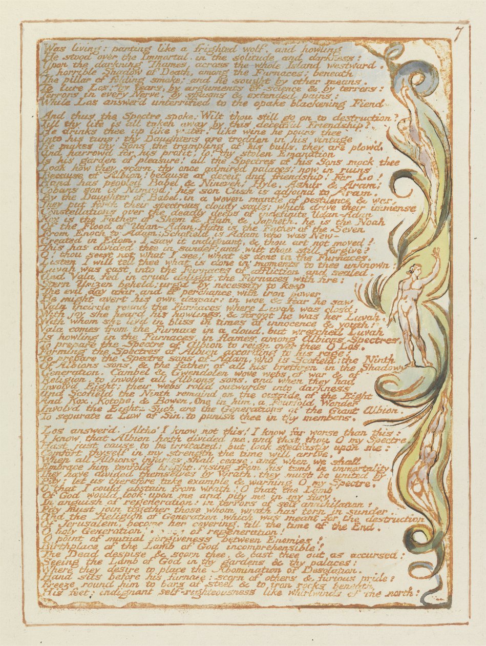كان يعيش: يلهث ... ، اللوحة 7 من القدس ، 1804-20 (نقش بارز مطبوع باللون البرتقالي بالقلم والمرحاض) بواسطة وليام بليك