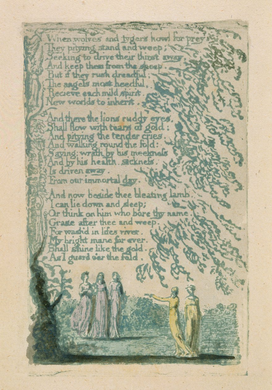 "عندما الذئاب و tygers ..." ، اللوحة 30 من "Songs of Innocence" ، 1789 (نقش بارز يدويًا بالألوان المائية) بواسطة وليام بليك