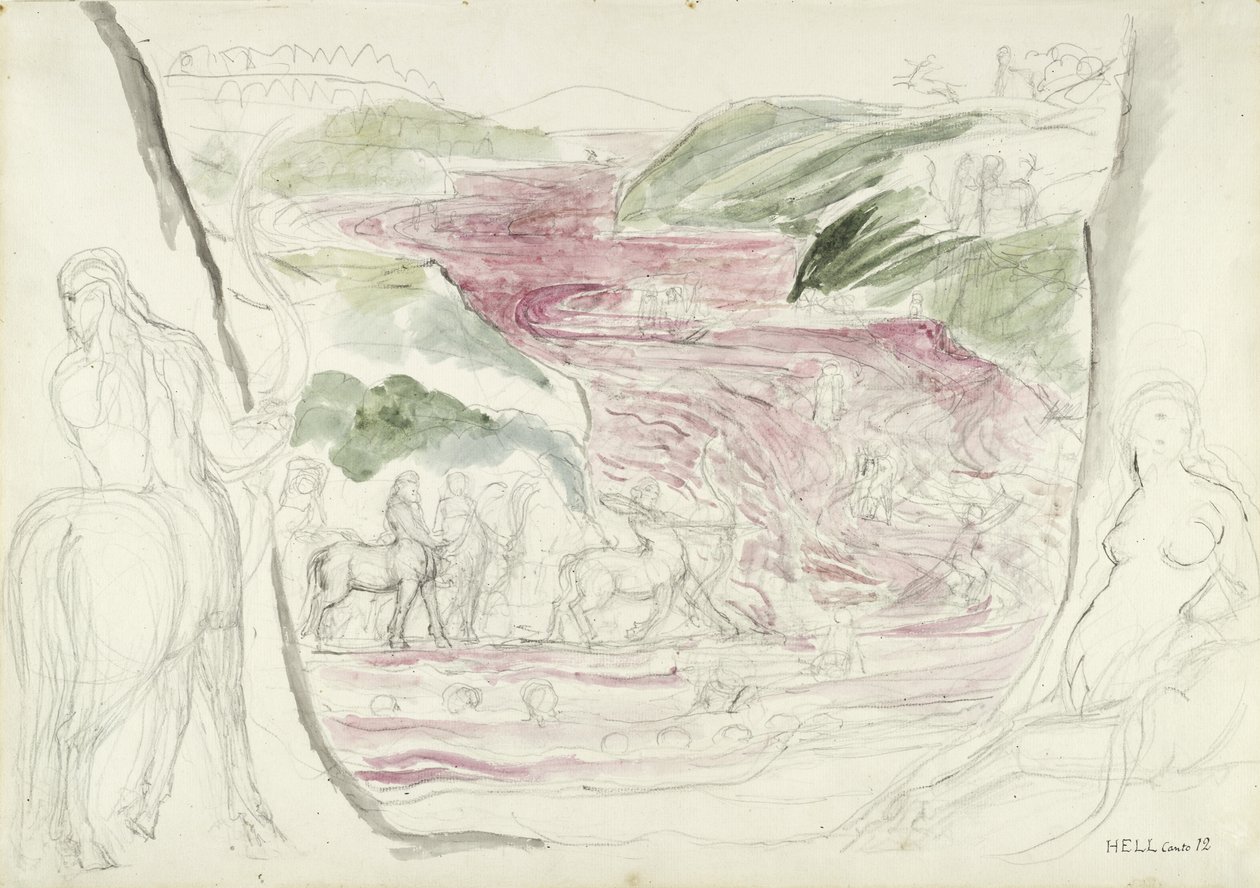 رسم توضيحي للكوميديا الإلهية لدانتي أليغييري ، 1824-27 (قلم وحبر مع مرحاض فوق قلم رصاص وطباشير على ورق) بواسطة وليام بليك
