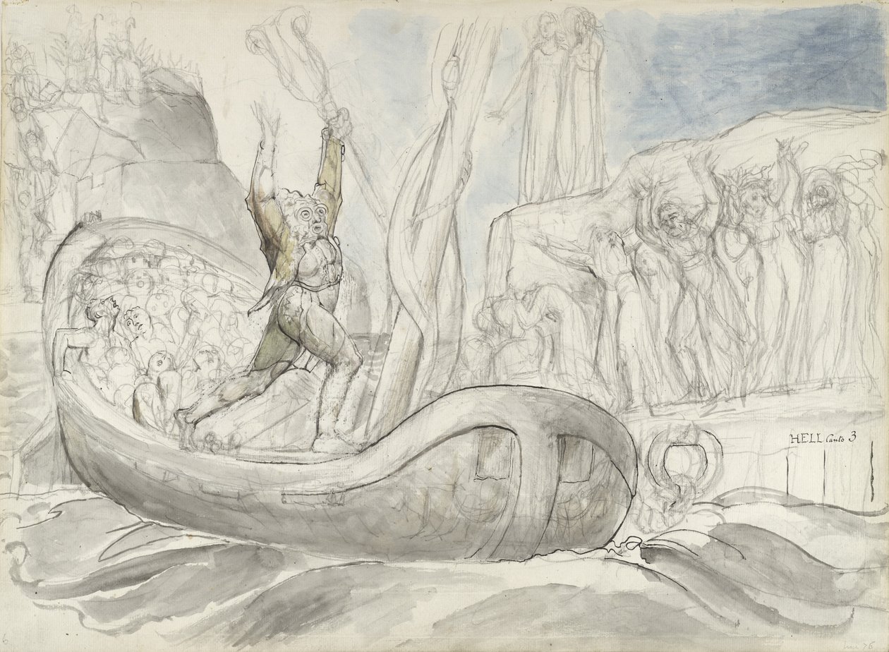 رسم توضيحي للكوميديا الإلهية لدانتي أليغييري ، 1824-27 (قلم وحبر مع مرحاض فوق قلم رصاص وطباشير على ورق) بواسطة وليام بليك