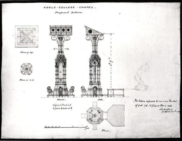 تصميم لمحاضرة ، Keble College Chapel ، أكسفورد ، 1875-76 (حبر أسود وقلم رصاص وألوان مائية) بواسطة وليام باترفيلد