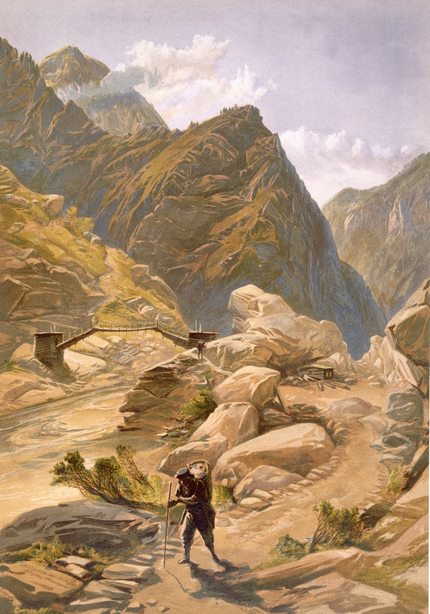 جسر فوق Sutlej في Wangtoo ، من "الهند القديمة والحديثة" ، 1867 بواسطة وليام كريميا سيمبسون