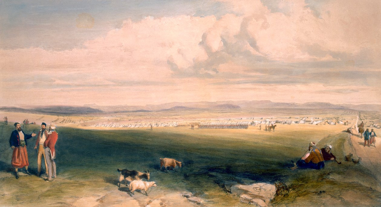 معسكر قسم الضوء ، لوحة من "مقعد الحرب في الشرق" ، حانة. بقلم Paul und Dominic Colnaghi und Co. ، 1856 بواسطة وليام كريميا سيمبسون